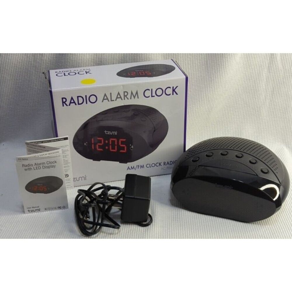 Tzumi AM/FM Radio Alarm Clock Black LED Digital Display 6696DG AC Powered